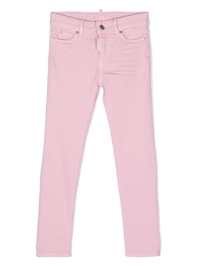 Dsquared2 Kids' D2p101f M/waist Twiggy J-eco Trousers Dsquared Twiggy Skinny Jeans In Colorful Organic Cotton In Pink