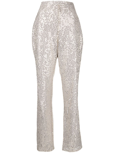 Saiid Kobeisy Sequin-embellished Straight-leg Trousers In Silver