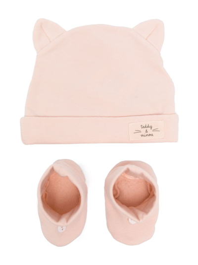 Teddy & Minou Babies' Logo-patch Cotton Hat (set Of Two) In Pink