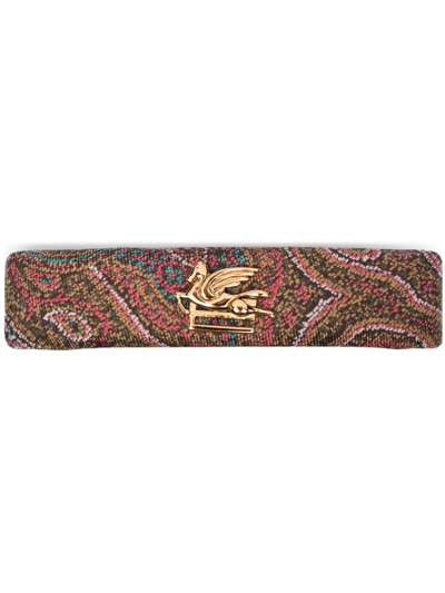 Etro Paisley-print Hair Clip In Brown,gold