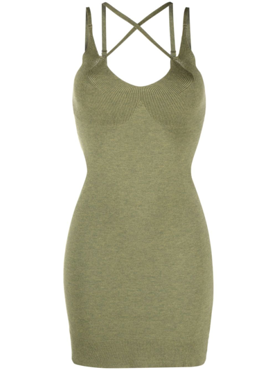 There Was One Crossover-strap Knitted Minidress In Green