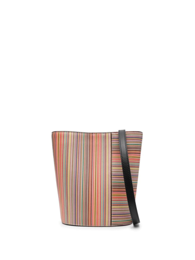 Paul Smith Striped Leather Bucket Bag In Multicolor