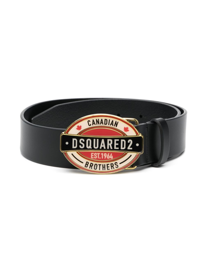 Dsquared2 Kids' Logo-buckle Leather Belt In Black