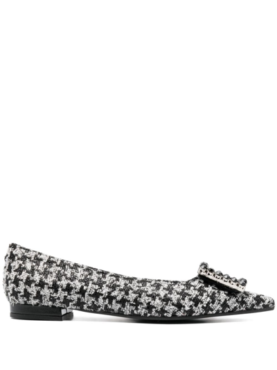 Roberto Festa Houndstooth Leather Ballerina Shoes In Black