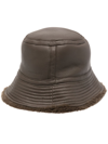 Yves Salomon Leather Bucket Hat In Brown