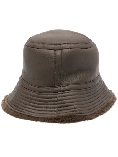 Yves Salomon Leather Bucket Hat In A2178 Chocolat