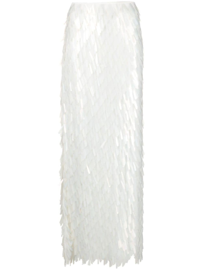 Atu Body Couture Feather-detail Side-slit Maxi Skirt In White