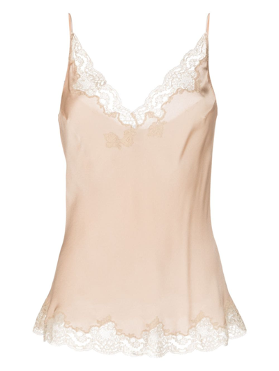 Carine Gilson Calais Caudry-lace Silk Camisole In Neutrals