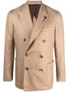 Lardini Double-breasted Satin-finish Blazer In Neutrals