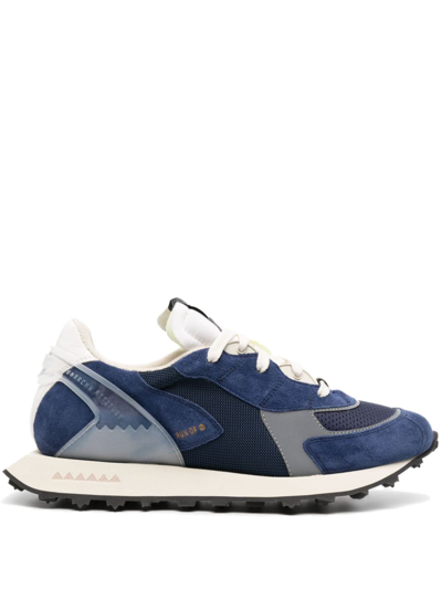 Run Of Logo-print Panelled Suede Sneakers In Blue