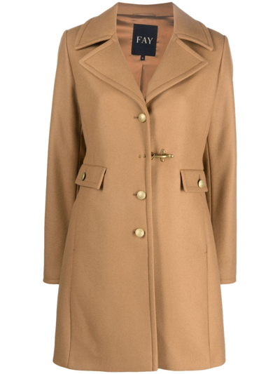 Fay Hooked Virgin Wool-blend Coat In Brown