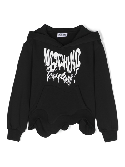 Moschino Kids' Asymmetric Logo-print Hoodie In Black