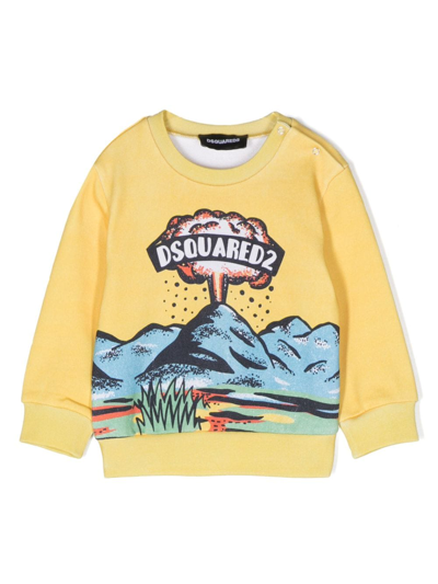 Dsquared2 Babies' Logo-print Cotton Sweatshirt In Yellow