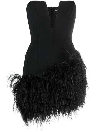 David Koma Feather-trim Off-shoulder Minidress In Black
