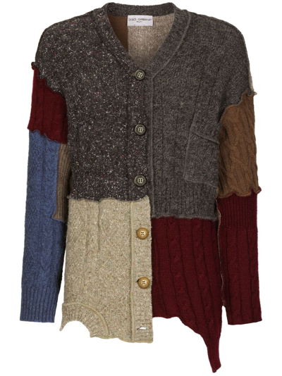 Dolce & Gabbana Patchwork Distressed Cardigan In Neutrals