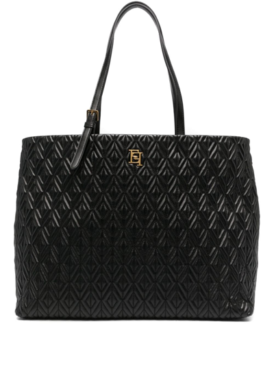 Elisabetta Franchi Diamond-pattern Velvet Tote Bag In Black