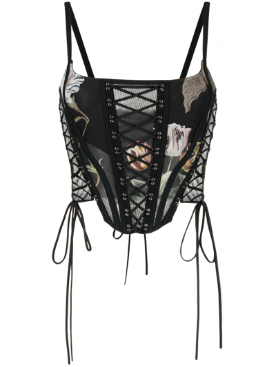 Monse Graphic-print Lace-up Corset In Black