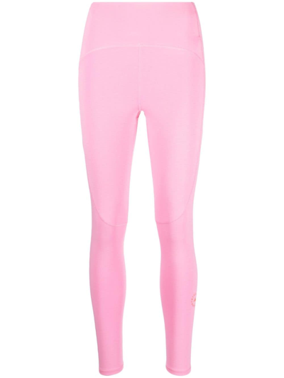 Adidas By Stella Mccartney Logo印花高腰打底裤 In Pink