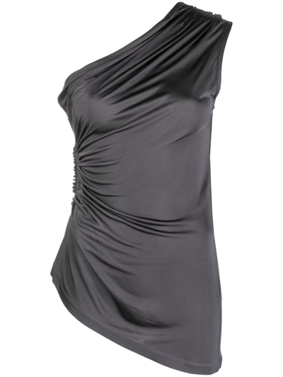 Atlein One-shoulder Satin Ruched Blouse In Grey