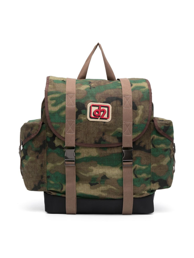 Dsquared2 Kids' Logo-patch Camouflage-print Backpack In Green