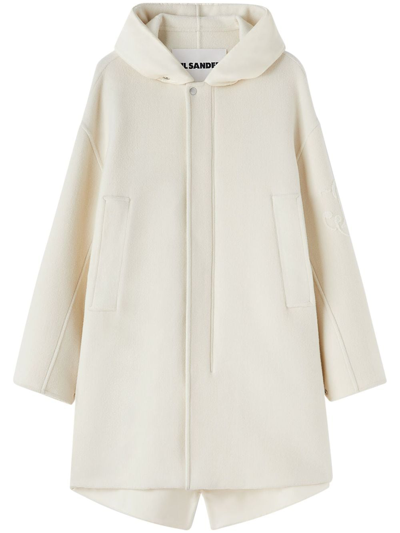 Jil Sander Hooded Virgin Wool Parka In White