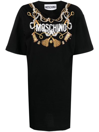 Moschino Sewing-print T-shirt Dress In Black