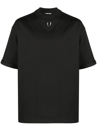 Roberto Cavalli Tiger Tooth-detail Cotton T-shirt In Black