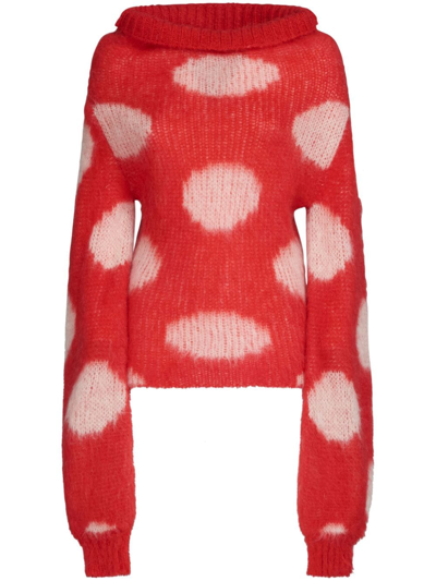 Marni Intarsia-knit Roll-neck Jumper In Red