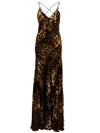 ROBERTO CAVALLI CRISSCROSS BACK LEOPARD PRINT MAXI DRESS