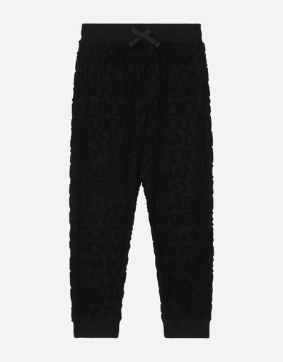 Dolce & Gabbana Terrycloth Jogging Pants With Jacquard Logo In Black