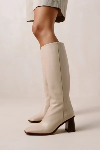 Alohas East Leather Knee High Boot In Stone Beige