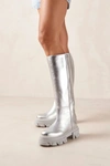 Alohas Katiuska Leather Knee High Platform Boot In Shimmer Silver