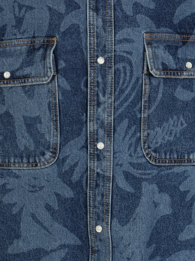 PALM ANGELS DENIM SHIRT WITH ALL-OVER PALMITY PRINT