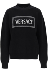 Versace Crew-neck Sweater With Logo Inlay In Black
