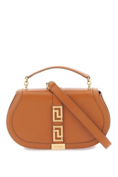 Versace Goddess Of The Fashion World Shoulder Handbag In Smooth Leather In Brown