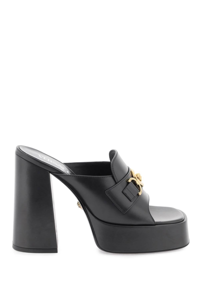 Versace Medusa Aevitas Leather Platform Mules In Black