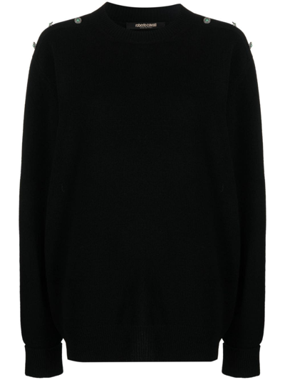 Roberto Cavalli Stud-embellished Crew-neck Jumper In Black