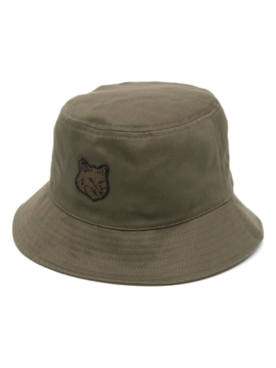 Maison Kitsuné Logo-patch Cotton Bucket Hat In Khaki