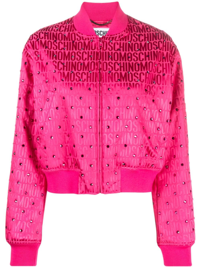 Moschino Fuchsia Cotton Blend Logo Print Casual Jacket