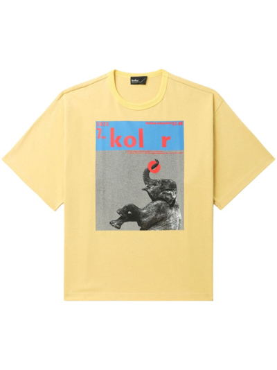 Kolor Graphic-print Cotton T-shirt In Yellow