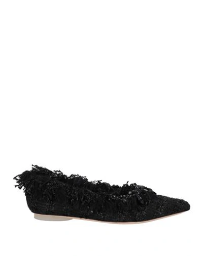 Simone Rocha Woman Ballet Flats Black Size 7 Soft Leather, Textile Fibers In Black