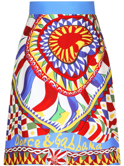 Dolce & Gabbana Short Twill Carretto Printed Skirt In Multicolor