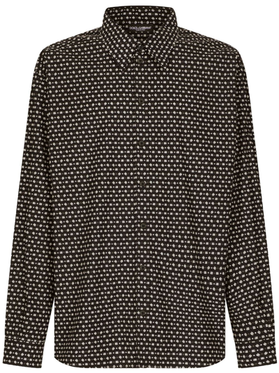 Dolce & Gabbana Geometric-print Cotton Shirt In Black