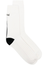Sacai Logo Intarsia-knit Ribbed Socks In Beige