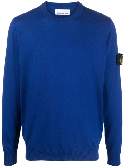 Stone Island Wool Pullover With Logo In Blue