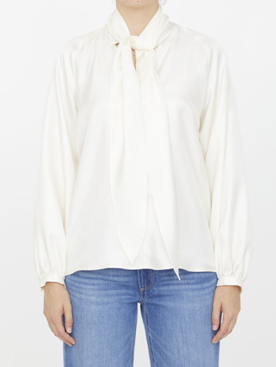 Max Mara 'albenga' Silk Shirt With Bow Collar In White