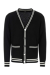 Balmain Black Cardigan With Striped Trim And Branded Buttons In Wool Blend Man In Black