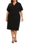 London Times V-neck Dolman Sleeve Sheath Dress In Black