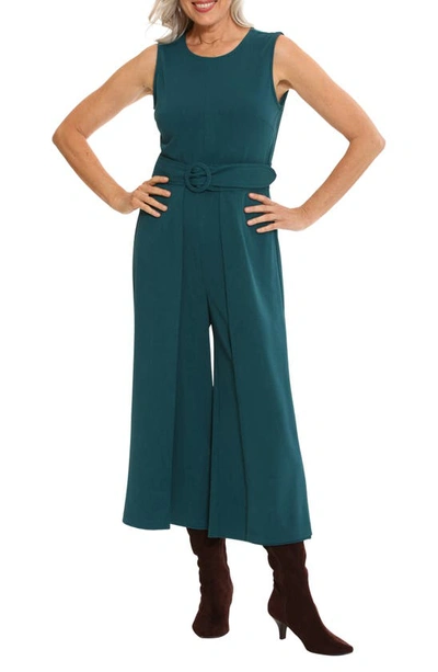 London Times Women's Jewel Neck Belted Cropped Jumpsuit In Deep Teal