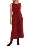 London Times Jewel Neck Belted Jumpsuit In Wine